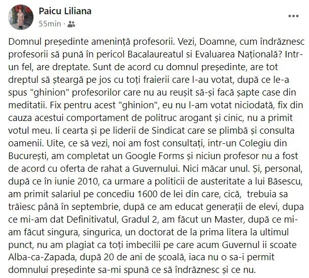 Profesoara din București care șterge pe jos cu președintele României: „comportament de politruc arogant și cinic” 3 Profesoara Liliana Paicu, despre Klaus Iohannis